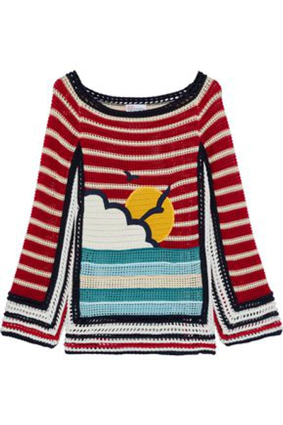 Shop Red Valentino Redvalentino Woman Crochet Cotton Sweater Multicolor