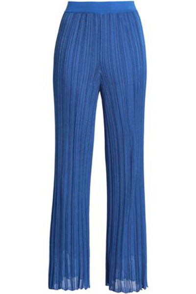 Shop Missoni Woman Ribbed-knit Flared Pants Cobalt Blue