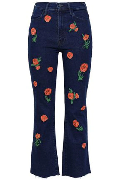 Shop Mother Woman Cropped Embroidered High-rise Bootcut Jeans Dark Denim