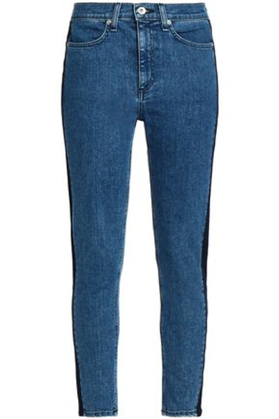 Shop Rag & Bone Mazie Cropped Striped High-rise Skinny Jeans In Mid Denim