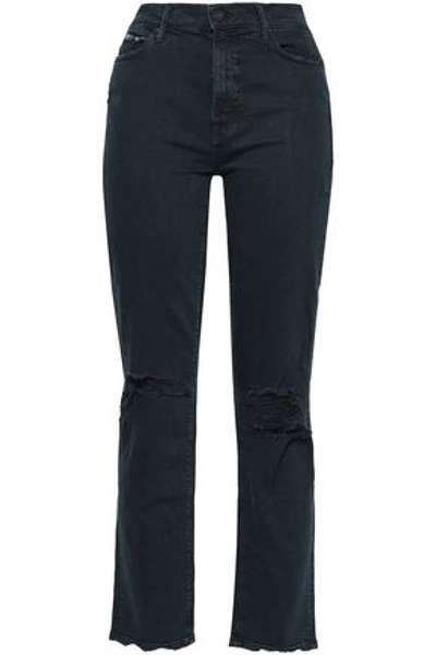 Shop Mother The Rascal Distressed High-rise Straight-leg Jeans In Black