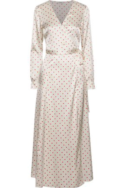 Shop Ganni Woman Dufort Polka-dot Silk-blend Satin Midi Wrap Dress Ivory