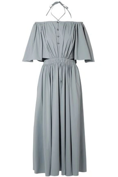 Shop Rosie Assoulin Off-the-shoulder Poplin Midi Dress In Gray