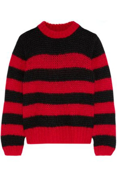 Shop Ganni Woman Striped Wool And Mohair-blend Sweater Black