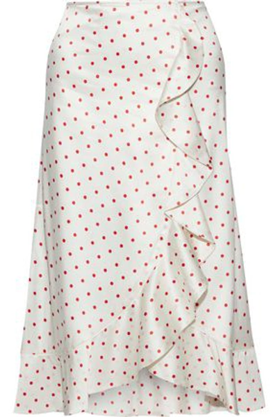 Shop Ganni Dufort Polka-dot Silk-blend Charmeuse Skirt In Ecru