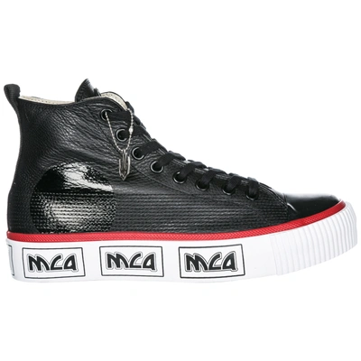 Shop Mcq By Alexander Mcqueen Men's Shoes High Top Leather Trainers Sneakers Plimsoll In Black
