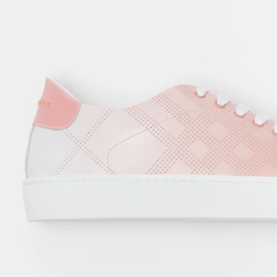 Shop Burberry Perforated Check Dégradé Leather Sneakers In Sugar Pink