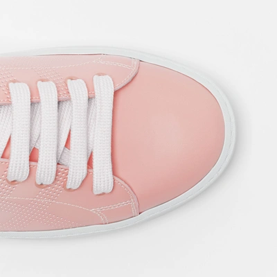Shop Burberry Perforated Check Dégradé Leather Sneakers In Sugar Pink