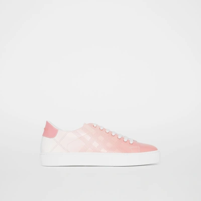 Shop Burberry Perforated Check Dégradé Leather Sneakers In Sugar Pink