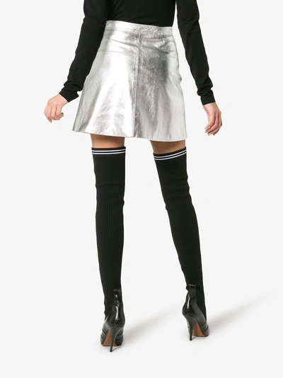 Shop Moschino High Waist A-line Leather Mini Skirt In Metallic