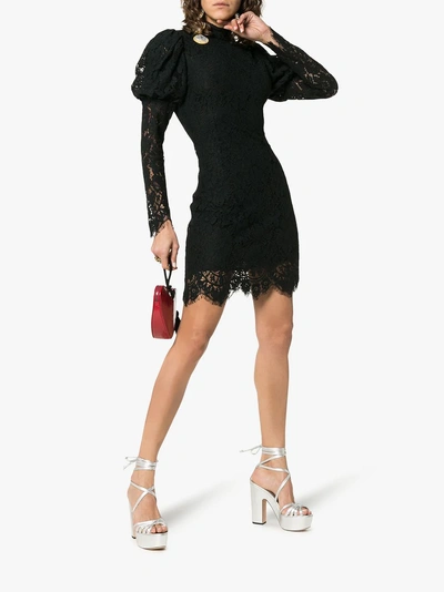 Shop Ganni Everdale Puff Sleeve Lace Cotton Blend Mini Dress In 99 Black