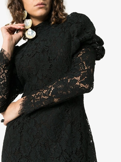 Shop Ganni Everdale Puff Sleeve Lace Cotton Blend Mini Dress In 99 Black