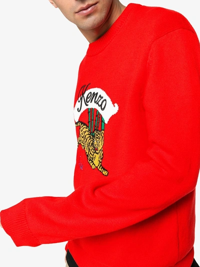 Shop Kenzo Jumping Tiger Cotton Blend Sweater In Red