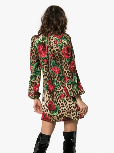 Shop Dolce & Gabbana Rose And Leopard Print Mini Dress In Hkirs Multicolor