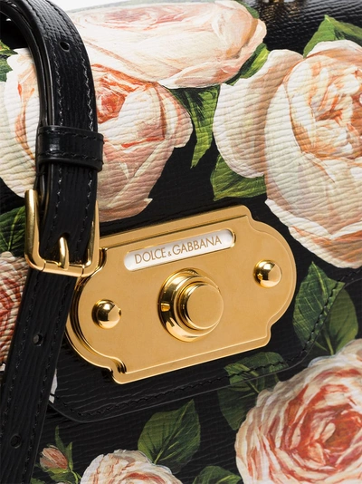 Shop Dolce & Gabbana Black Welcome Rose Print Leather Shoulder Bag