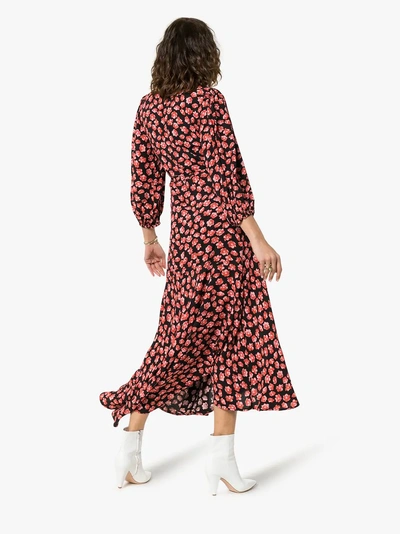 Shop Ganni Lindale Floral Print Wrap Dress In 403 Fiery Red
