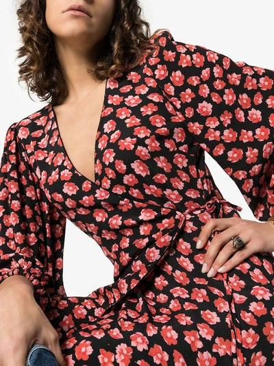 Shop Ganni Lindale Floral Print Wrap Dress In 403 Fiery Red