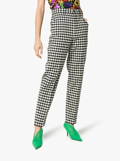 Shop Balenciaga Gingham Print High-waisted Trousers In Black