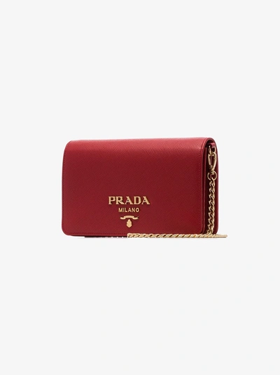 Shop Prada Red Logo Leather Cross Body Bag In F068z Fuoco