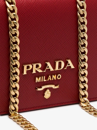 Shop Prada Red Logo Leather Cross Body Bag In F068z Fuoco