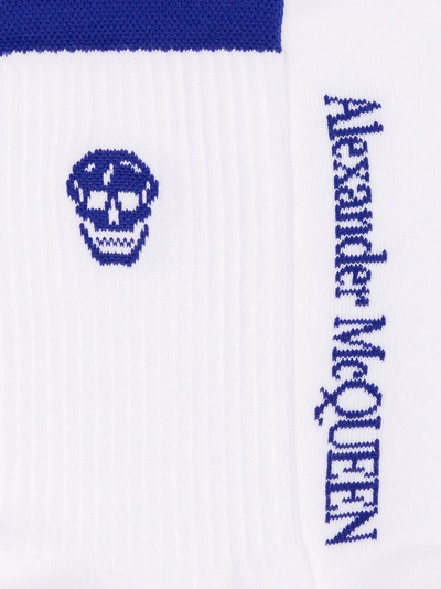 Shop Alexander Mcqueen White And Blue Skull Intarsia Cotton Blend Socks