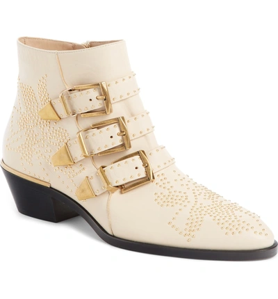 Shop Chloé Susanna Stud Buckle Bootie In Mild Beige Leather