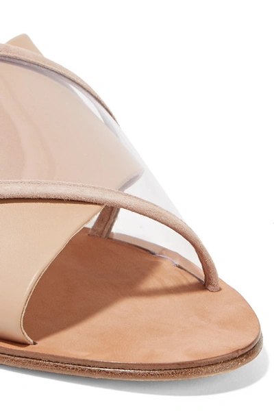 Shop Diane Von Furstenberg Bailie Suede-trimmed Leather And Pvc Slides In Beige
