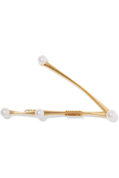 Shop Lelet Ny Faux Pearl-embellished Gold-plated Zodiac Hairclip