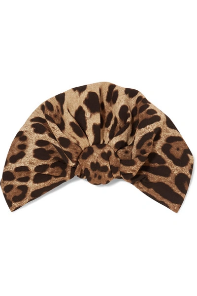 Shop Dolce & Gabbana Leopard-print Stretch-cady Turban In Brown