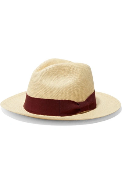 Shop Sensi Studio Grosgrain-trimmed Toquilla Straw Panama Hat In Beige