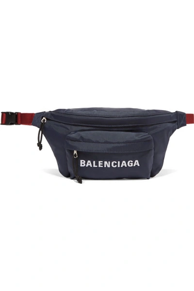 Shop Balenciaga Embroidered Canvas Belt Bag In Navy