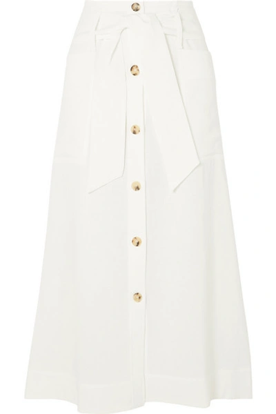 Shop Le Kasha Giza Linen Midi Skirt In White