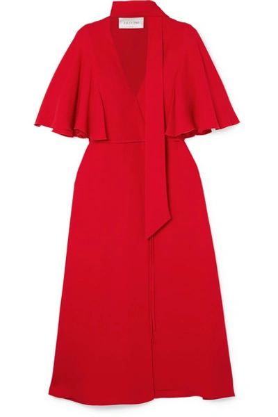 Shop Valentino Silk Crepe De Chine Wrap Midi Dress In Red
