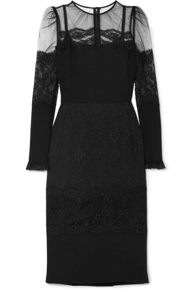 Shop Dolce & Gabbana Tulle And Lace-trimmed Cady Dress In Black