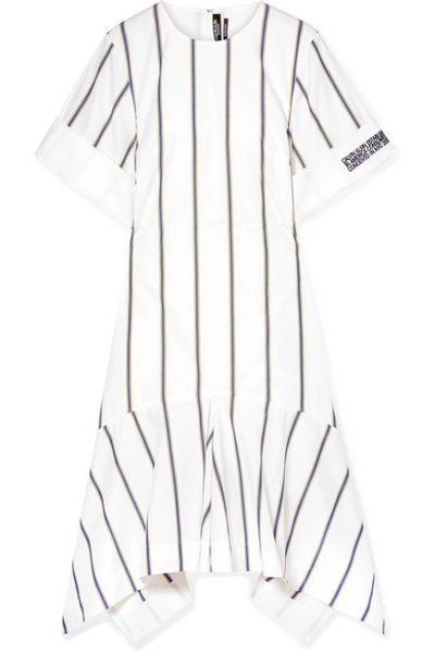 Shop Calvin Klein 205w39nyc Asymmetric Striped Embroidered Cotton-poplin Dress In White