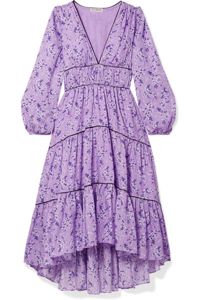 Shop Ulla Johnson Joan Tiered Floral-print Cotton And Silk-blend Midi Dress In Lilac