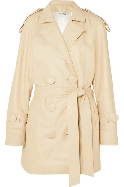 Shop Attico Leather Trench Coat In Beige