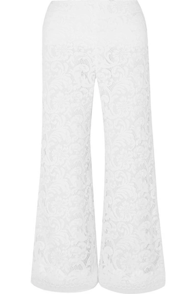 Shop Adam Lippes Cropped Corded Lace Wide-leg Pants In White