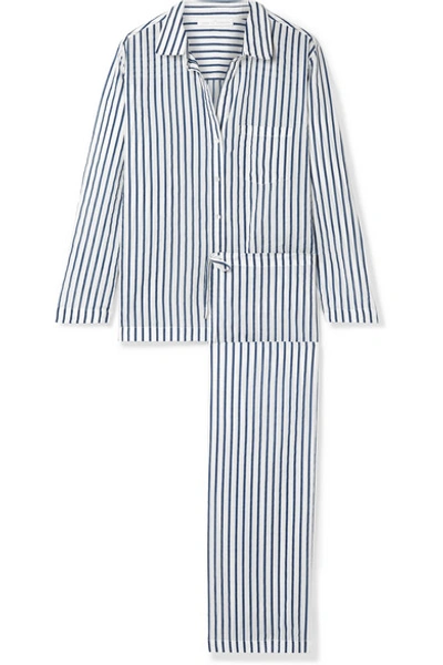 Shop Pour Les Femmes Striped Cotton-voile Pajama Set In White