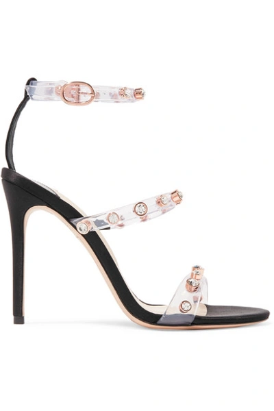 Shop Sophia Webster Rosalind Crystal-embellished Vinyl And Satin Sandals In Black