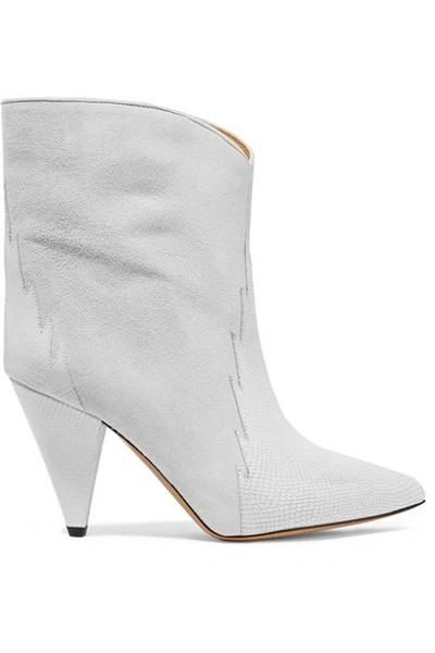 Shop Isabel Marant Leider Suede And Lizard-effect Leather Ankle Boots In White