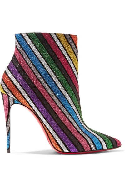 Shop Christian Louboutin So Kate 100 Striped Glittered Leather Ankle Boots In Metallic