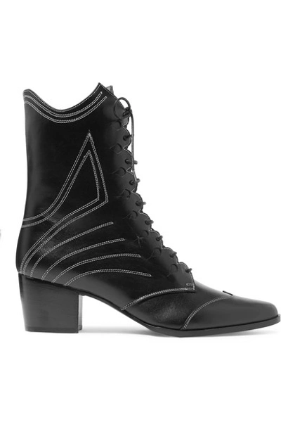 Shop Tabitha Simmons Swing Lace-up Leather Ankle Boots In Black