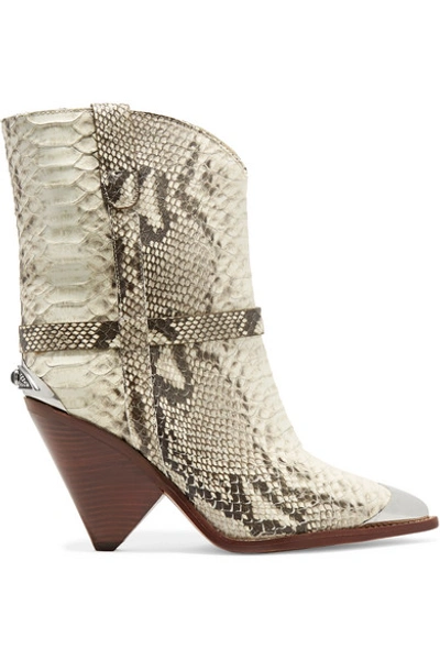 Shop Isabel Marant Lamsy Embellished Snake-effect Leather Ankle Boots In Snake Print