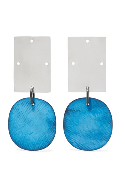 Shop Annie Costello Brown Overt Silver And Oxidized Earrings