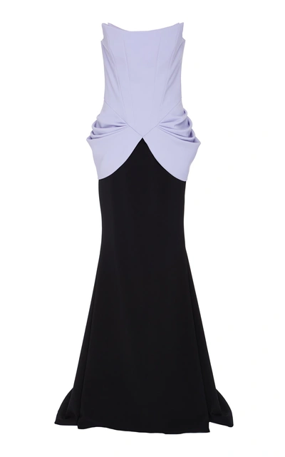 Shop Christian Siriano Bustier Bodice Hip Draped Gown In Black