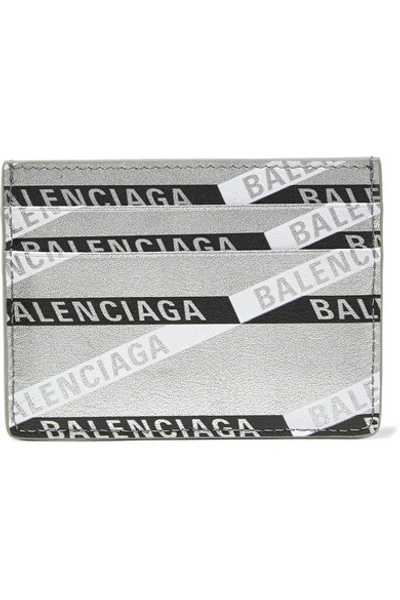 Shop Balenciaga Everyday Printed Metallic Textured-leather Cardholder In Silver