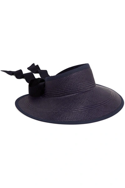 Shop Sensi Studio Grosgrain And Canvas-trimmed Toquilla Straw Visor In Navy