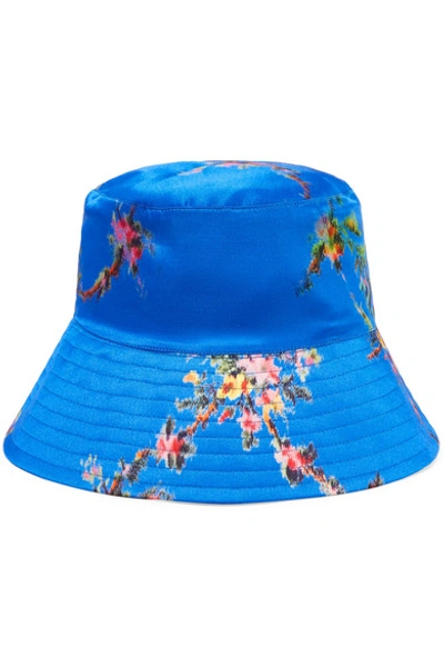 Shop Preen By Thornton Bregazzi Holly Printed Satin Bucket Hat In Blue