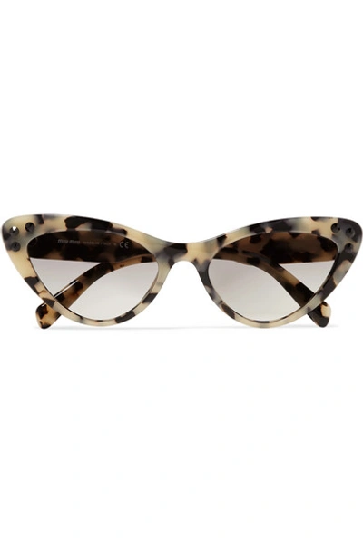 Shop Miu Miu Cat-eye Crystal-embellished Tortoiseshell Acetate Sunglasses In Gray